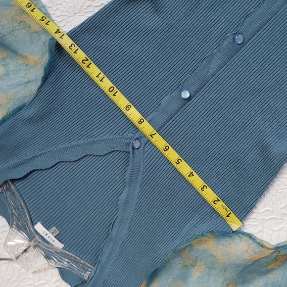 SIONI blu knit with Sheer floral Long Sleeves Sweater Top Cornflower blue Size S - Picture 14 of 16